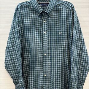 Vineyard Vines Slim Fit Tucker Blue and Green Plaid Cotton Button Down Shirt XL